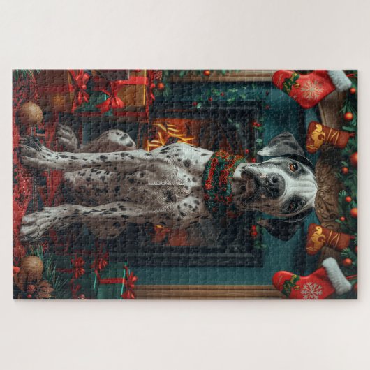 クリスマスプレゼントの暖炉を持つ大きなダン犬 ジグソーパズル (横)
