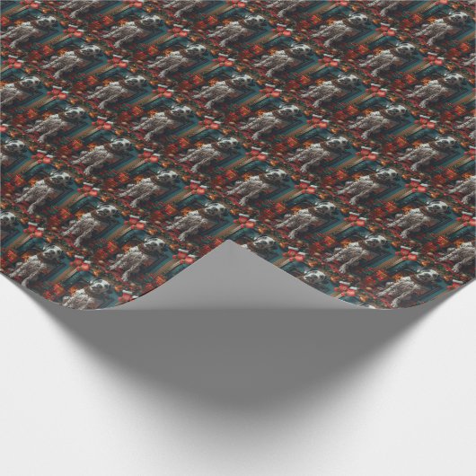 クリスマスプレゼントの暖炉を持つ大きなダン犬 ラッピングペーパー (角)