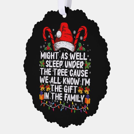 クリスマスプレゼントの木の下で眠ったほうがいい オーナメントカード (左)
