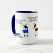 クリスマスプレゼントの漫画のマグを開けている馬 マグカップ (正面左)