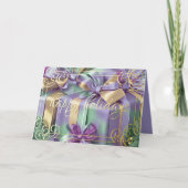 クリスマスプレゼントの絵 ラベンダー パープル ミント シーズンカード (正面)