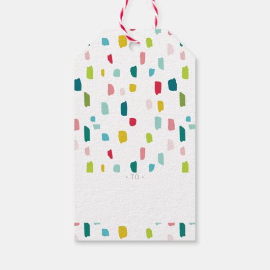 クリスマスプレゼントの赤いボーはっきりしたブル ギフトタグ (裏面)