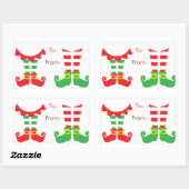 クリスマスプレゼントの赤と緑の小妖精や小人シール 長方形シール (シート)