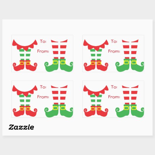 クリスマスプレゼントの赤と緑の小妖精や小人シール 長方形シール (シート)