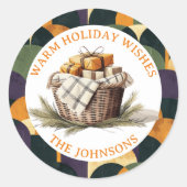 クリスマスプレゼントの農家のバスケット ラウンドシール (正面)