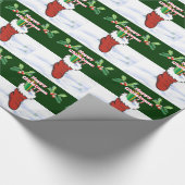 クリスマスプレゼントの靴下、ホリースリグとスノーシーン ラッピングペーパー (角)