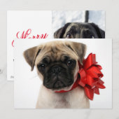 クリスマスプレゼントの飾りで包まれたパグの子犬 シーズンカード (正面/裏面)