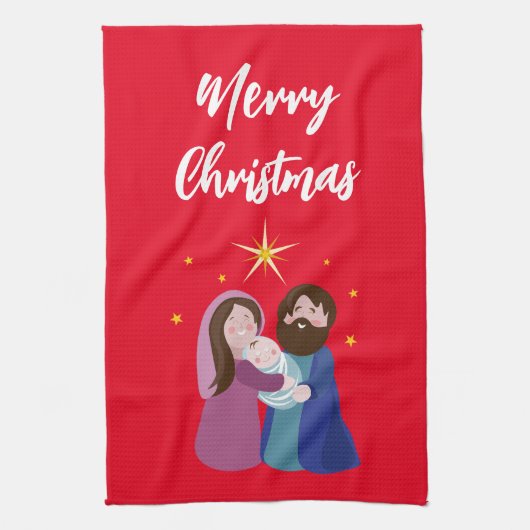 クリスマスプレゼントの馬小屋 キッチンタオル (縦)