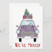 クリスマスプレゼントをプレゼントする新しい住所バイオレットカーInvita 招待状 (正面/裏面)