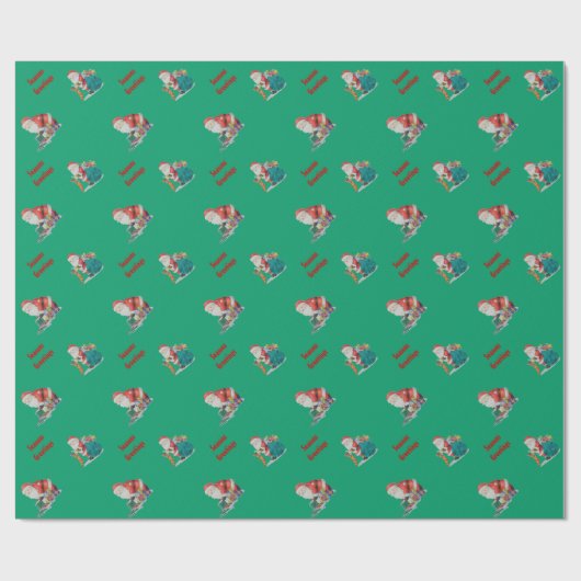 クリスマスプレゼントを包むかわいいサンタとおもちゃ ラッピングペーパー (フラット)