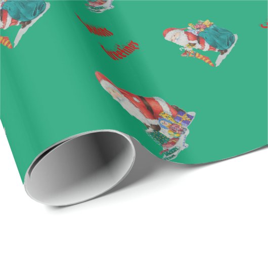 クリスマスプレゼントを包むかわいいサンタとおもちゃ ラッピングペーパー (ロールコーナー)