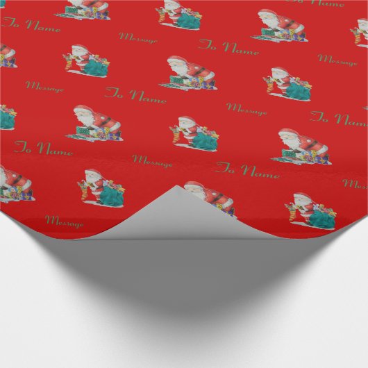 クリスマスプレゼントを包むかわいいサンタとおもちゃ ラッピングペーパー (角)