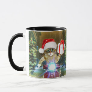 クリスマスプレゼントを届けるサンタクロースの猫 マグカップ