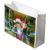 クリスマスプレゼントを届けるサンタクロースの猫 ラージペーパーバッグ (正面アングル)