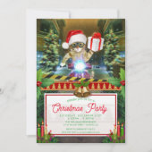 クリスマスプレゼントを届けるサンタクロースの猫 招待状 (正面)