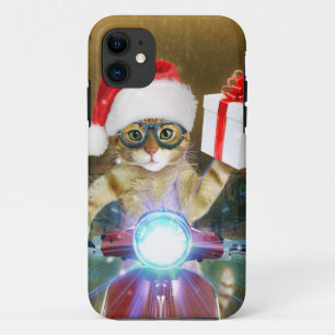 クリスマスプレゼントを届けるサンタクロースの猫 iPhone 11 ケース