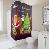 クリスマスプレゼントを届けるブラック・サンタクロース シャワーカーテン (インサイチュ)
