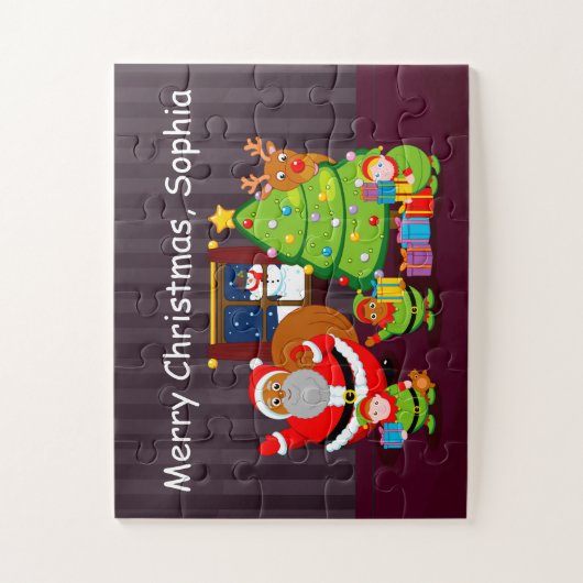 クリスマスプレゼントを届けるブラック・サンタクロース ジグソーパズル (縦)