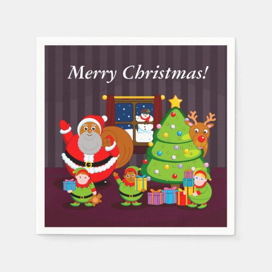 クリスマスプレゼントを届けるブラック・サンタクロース スタンダードカクテルナプキン (正面)
