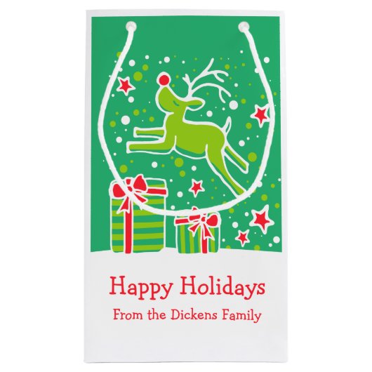 クリスマスプレゼントを巡る可愛いトナカイバッグ スモールペーパーバッグ (裏面)