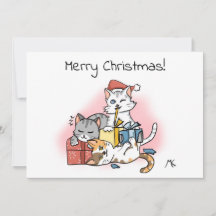 クリスマスプレゼントを巻き解く漫画の子猫