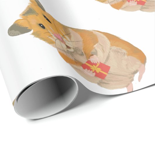 クリスマスプレゼントを持ったかわいい小さなハムスター ラッピングペーパー (ロールコーナー)
