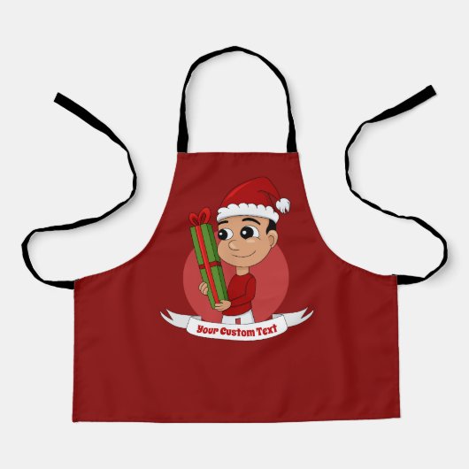 クリスマスプレゼントを持ったかわいい幼児 エプロン (正面)