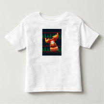 クリスマスプレゼントを持ったカートゥーンヘラジカの子供用Tシャツ
