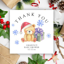 クリスマスプレゼントを持った冬のテディベア -ありがとう 招待状