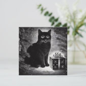 クリスマスプレゼントを持った黒猫 カード (スタンド正面)