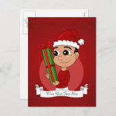 クリスマスプレゼントを持っているかわいい幼児 シーズンポストカード (正面/裏面)