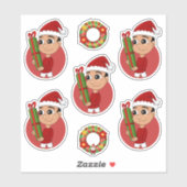 クリスマスプレゼントを持っているかわいい幼児 シール (シート)