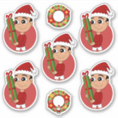 クリスマスプレゼントを持っているかわいい幼児 シール (正面)