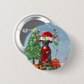 クリスマスプレゼントを持つ大型犬 缶バッジ (正面&裏面)