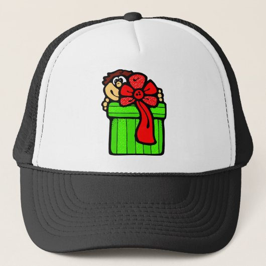 クリスマスプレゼントを持つ子供 キャップ (正面)