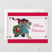クリスマスプレゼントを持つ子供 シーズンポストカード (正面/裏面)