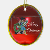 クリスマスプレゼントを持つ子供 セラミックオーナメント (左)