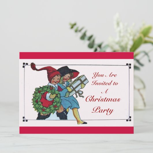 クリスマスプレゼントを持つ子供 招待状 (スタンド正面)