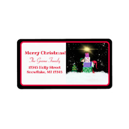 クリスマスプレゼントを持つ幸せなクリスマスエルフたち ラベル