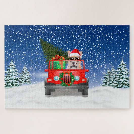 クリスマスプレゼントを添えたコルギ犬 ジグソーパズル (横)