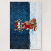 クリスマスプレゼントを添えたローデシアン・リッジバック犬 ジグソーパズル (縦)