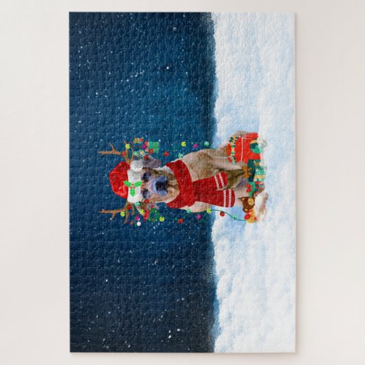 クリスマスプレゼントを添えたローデシアン・リッジバック犬 ジグソーパズル (縦)