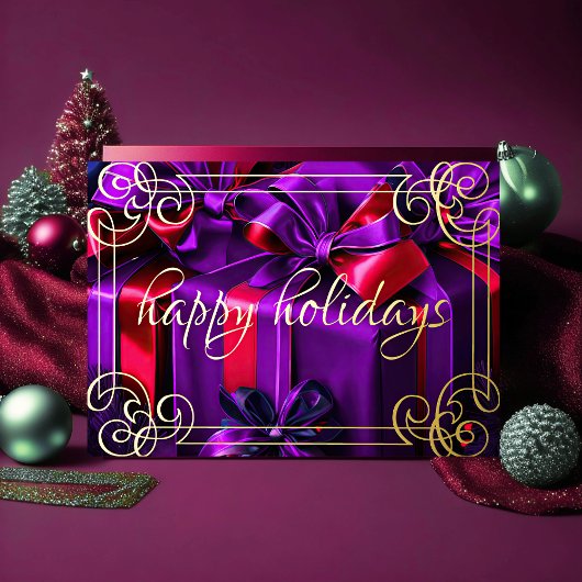 クリスマスプレゼントを紫色のワインレッドに塗る シーズンカード