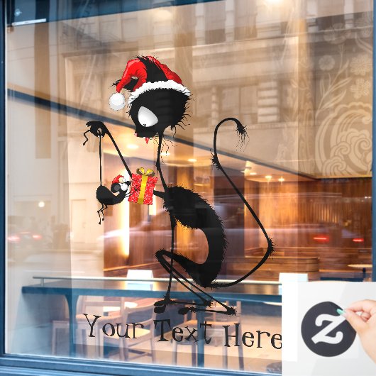 クリスマスプレゼントを贈るネコのサンタとマウス ウィンドウサイン (カフェ窓)