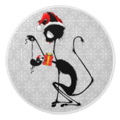 クリスマスプレゼントを贈るネコのサンタとマウス セラミックノブ (正面)