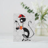 クリスマスプレゼントを贈るネコのサンタとマウス ポストカード (スタンド正面)