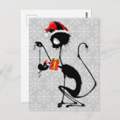 クリスマスプレゼントを贈るネコのサンタとマウス ポストカード (正面/裏面)