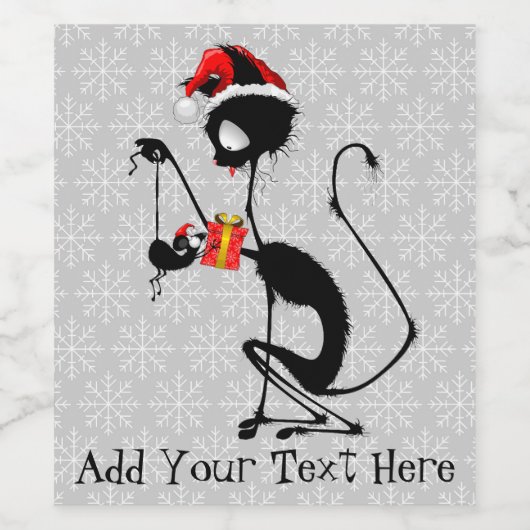 クリスマスプレゼントを贈るネコのサンタとマウス ワインラベル (シングルラベル)