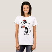 クリスマスプレゼントを贈るネコのサンタとマウス Tシャツ (正面フル)