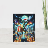 クリスマスプレゼントを贈る緑のドラゴン カード (正面)